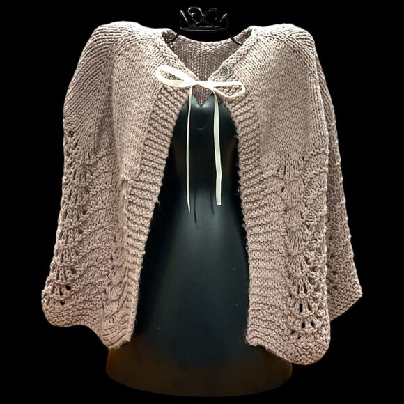 Vintage Handmade Crocheted Shawl Cape Taupe Granny Hippie Boho - Picture 1 of 9